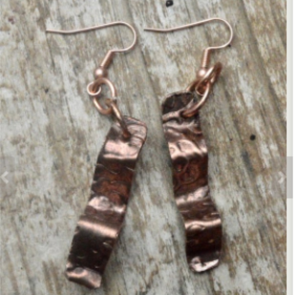 Handmade Copper Rustic Earrings Small Drop Artisan - Picture 3 of 3